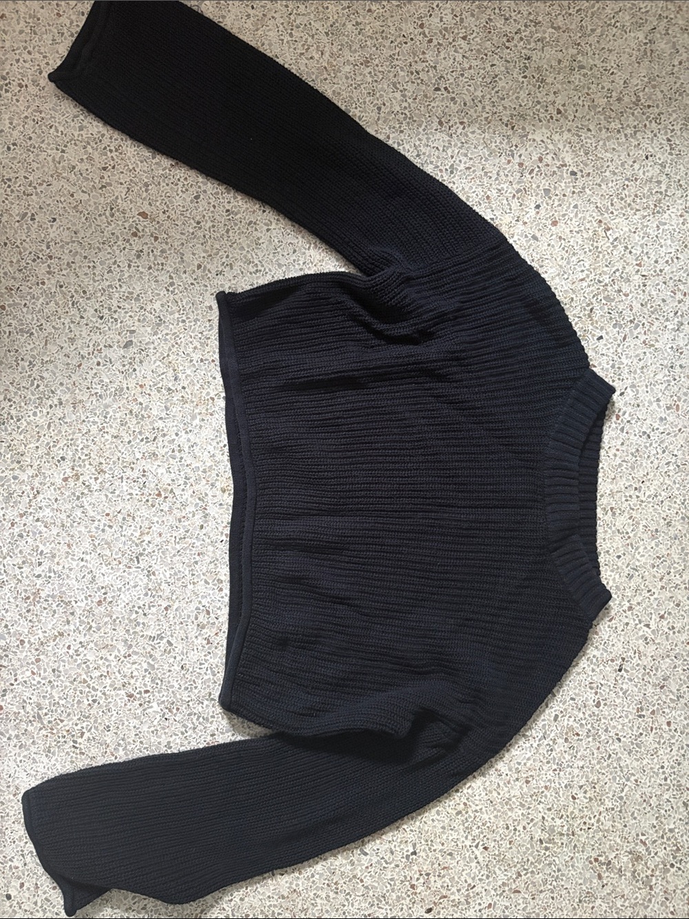 Black Cropped Rib Knit Sweater